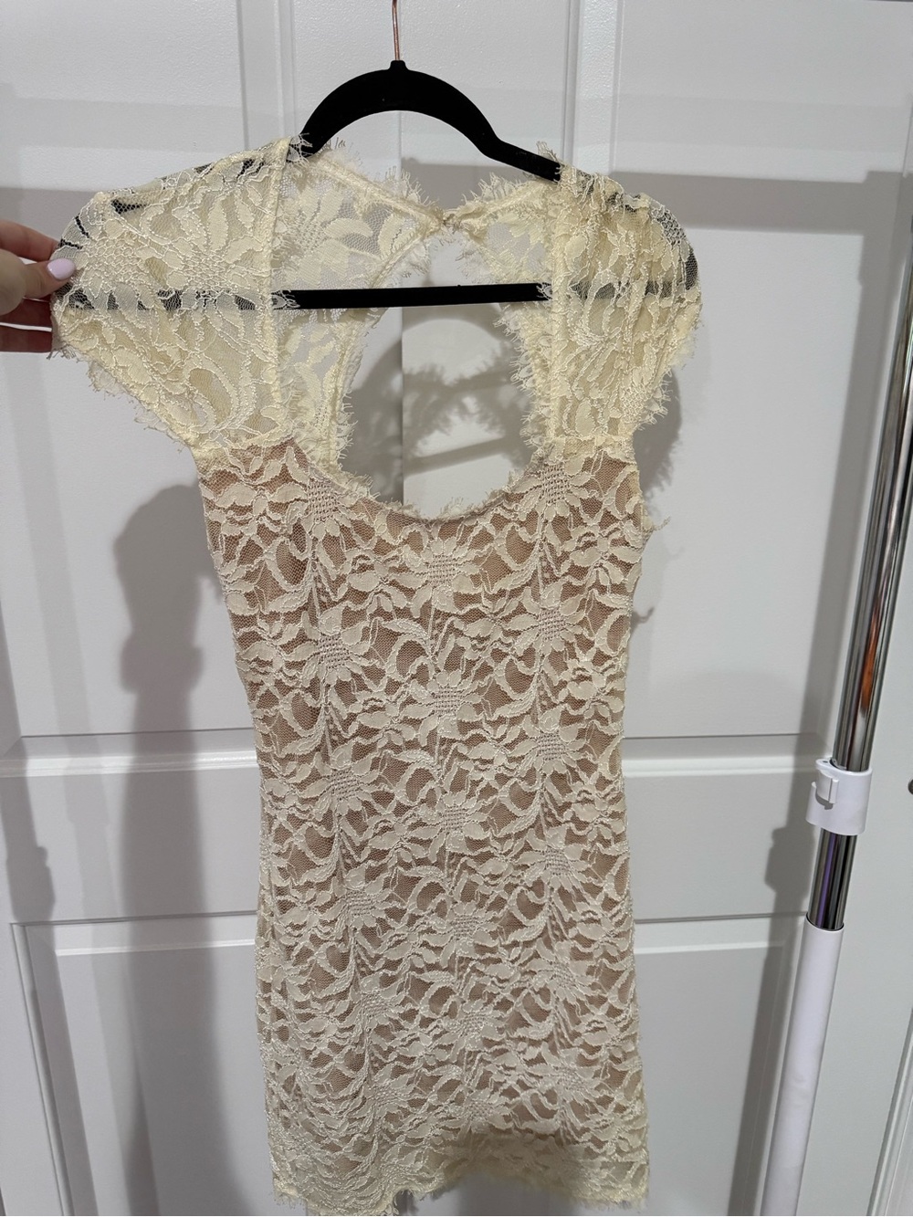 Cream Lace Mini Dress with Cap Sleeves